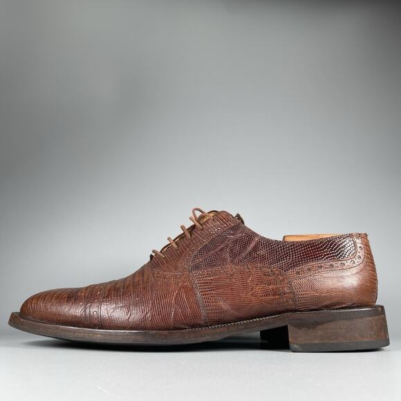 David Eden Tous Men’s 11 Brown Lizard Skin Leather Cap Toe Derby Dress Shoes EUC - Picture 1 of 9